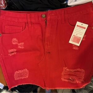red short stretchy denim skirt new with tag size M ...